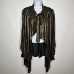 Alberto Makali Metallic Bronze Chiffon Draped Open Front Topper Jacket